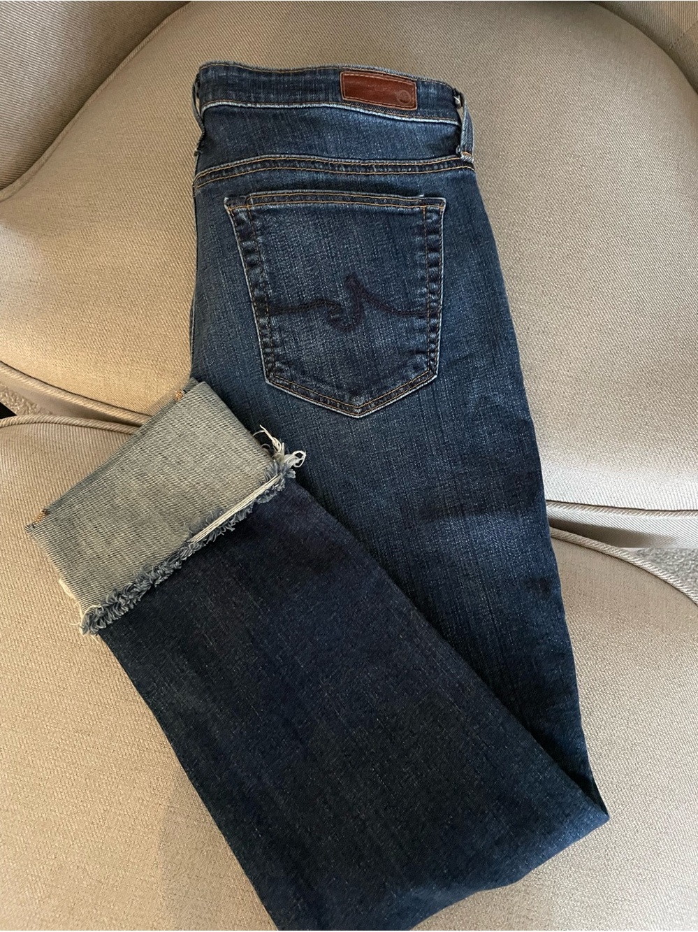 Ag Adriano Goldschmied Dark Blue Cuffed Ankle Jeans